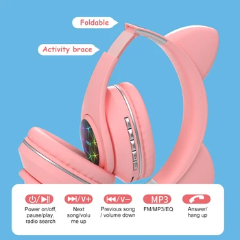 RGB Mačka Ear Slúchadlá Bluetooth 5.0 Potlačením Hluku Dospelých, Deti dievča Headset Podpora TF Karty, FM Rádio S Mic Darček náramok