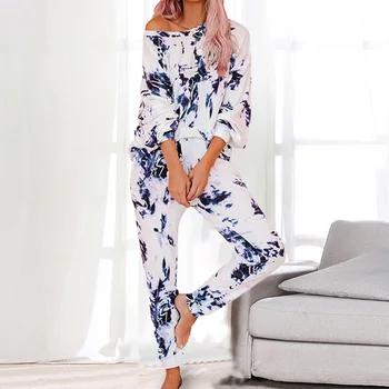 Vytlačené Pajama Nastaviť Ženy Sliming Sleepwear Nastaviť dámske Pyžamo Nastaviť Salónik Nosenie Spanie Nastaviť Ženy Odev 2020 Jeseň