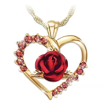 Nová Láska Srdce Red Rose Náhrdelník Prívesok Ženy, Dievča, Pani Zlatá Farba Náhrdelník Choker Módne Šperky Na Valentína Darček