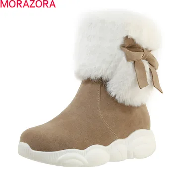 MORAZORA 2020 Zime sneh topánky pohodlné med podpätky štvorcové prst dámy topánky móda bowknot udržať v teple, členkové topánky ženy