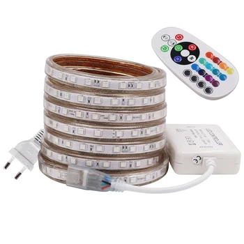 RGB LED Pás Svetla AC220V SMD5050 Flexibilné Vodotesný LED Pásky 60LEDs/m, WiFi, Bluetooth, Ovládanie Stuha na Dovolenku Domov Dekor EÚ