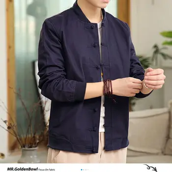 MrGoldenBow Čínskom Tang Oblečenie pánske Tlačidlo Solid Farba Bundy 2020 Jesenné Vinobranie Muž Baseball Coats 5 Farba Muž Outwear