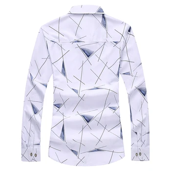 Jeseň nové plus veľkosť 5XL 6XL 7XL pánske s dlhým rukávom tričko sociálne bežné geometrický vzor košele pánske oblečenie