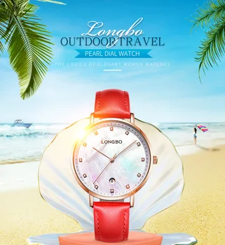LONGBO Módne Značky Kože Pearl Dial Luxusné Bežné náramkové hodinky Ženy Dámske Hodinky Dátum, Kalendár, Hodiny Nepremokavé Darček 5040