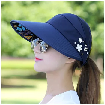 Letné Široký Okraj kvet Beach Sun Hat Ženy Ženy Clonu Skladacia Spp Anti-UV ochrana klobúky Casquette Gorras kosti