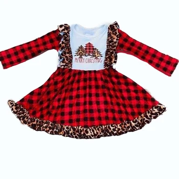 Vysoko kvalitné detské vyhovovali jeseň mlieko hodváb dievčenské šaty červené koberčeky leopard dlhý rukáv šaty detí nosenie