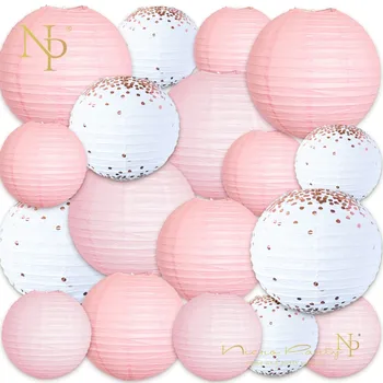 Nicro 18 ks/set Pink Rose Gold Medené Fólie Papier Svietidlo Závesné Valentína, Svadbu, Dieťa Sprcha Party Dekorácie #Set84
