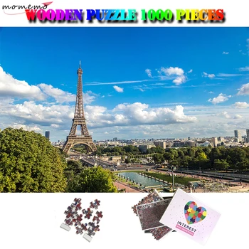 MOMEMO Eiffelova Veža Drevené Puzzle 1000 Ks Krajina obrazová Skladačka svetoznámej Budovy Hádanky Dospelých, Atrakcie, Hračky
