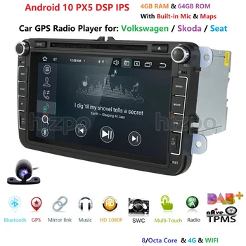 HIZPO 2din Android 10.0 Octa Core, 4GB RAM, Auto DVD pre VW Passat CC Polo GOLF 5 6 Touran EOS T5 Sharan Jetta Tiguan GPS Rádio bt