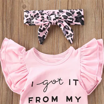 Letné Baby Girl Lepard Oblečenie Batoľa Detský Lietať Rukáv Romper Topy+Šortky+Hlavový Most Oblečenie