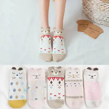 5Pairs/Veľa Harajuku Stereo Zvierat Uši Ponožky Ženy Bavlna Krátke Ponožky Dámy Dievčatá Cartoon Jednorožec Mačka, Líška, Členkové Ponožky skarpetki