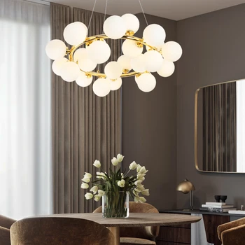 Magic bean závesný luster Nordic Multi-vedúci sklenenú guľu led dekorácie osvetlenie spálne, obývacia izba Zlato dekor Lampy Svietidlá