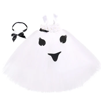 Halloween Dieťa Ghost Kostým Biela Čierna Zlé Dievča Ghost Cosplay Tutu Šaty S Hlavovým Oblúkom Pre Deti Detský Vianočný