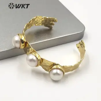 MPB018 Veľkoobchod triple perly nepravidelný zlato elelctroplated putá náramok v nastaviteľná veľkosť módne ženy perlový náramok