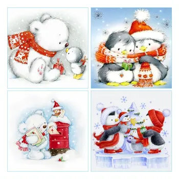 Cartoon Polar Bear Penguin Diamond Maľovanie Kolo Plné Vŕtanie Zvierat Vianočné Nouveaute DIY Mozaiky Výšivky 5D Cross Stitch