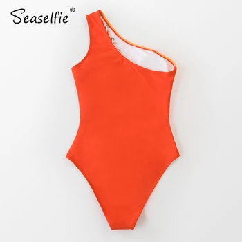 SEASELFIE 2021 Sexy Colorblock Jedného Pleca Čipky jednodielne Plavky, Plavky Ženy Monokiny Plavky, plavky plážové oblečenie