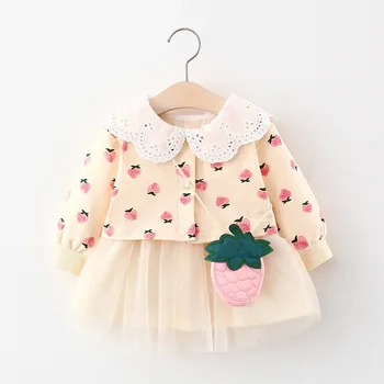 Jar novorodenca dievča oblečenie, oblečenie krátke Cardigan kabát šaty a obleky pre dieťa dieťa dievča oblečenie 1 rok dieťa narodeniny sady