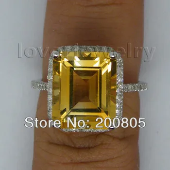 LOVERJEWELRY Nové Elegantné Vintage Emerald Rez 10x12mm 14Kt White Gold Diamond Citrine Krúžok R0014
