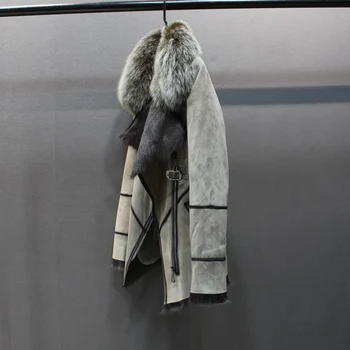 Originálne ovčej kože kabát s kožušinou s fox kožušiny golier slim módne štýly ženy jeseň kože a jahňacie mäso ovčie kožušiny bunda