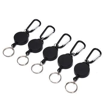 5 ks Mini Black Anti-Stratil Keychain Multifunkčné Stiahnuteľné aplikácie Keychain Pracky Recoil Krúžok Vytiahnuť Klip Keyring Vonkajšie