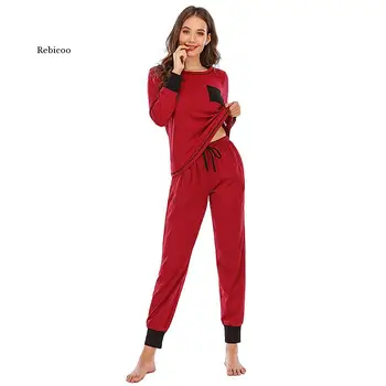 Bavlna dámske Pyžamo Nastaviť Jeseň Zima Pyžamá Pevné Sleepwear Sexy Domáce Oblečenie pre Ženy, spodná Bielizeň