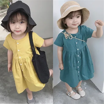 Baby Dievčatá Bežné Šaty 2019 Detské Letné Šaty Princezná Singel Svojim Krátkym Rukávom Šaty Bavlna 2 Farby