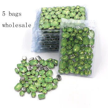 Nové Veľkoobchodné 5 tašky zmiešané tvar, Svetlo Zelená kamienkami Živice silver base šiť na kamienkami pre Odevné doplnky