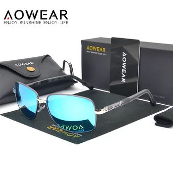 AOWEAR Jazdy slnečné Okuliare Mužov Polarizované Modrý Náter Zrkadlo Vodiča Luxusné Slnečné Okuliare UV400 Odtiene Outdoor Okuliare Oculos Muž