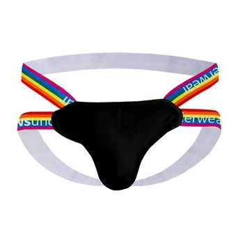 Rainbow farebné gay hot tangá bavlna mužov s nízkym pásom jockstrap U puzdro Dvojité G-strings bielizeň