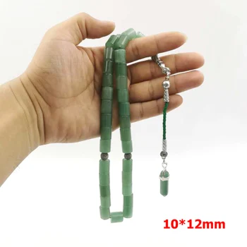 Tasbih Prírodné zelené jades kameň moslimských náramok Misbaha islamskej darček kameň strapce 33 modlitba korálky, ručne vyrábané šperky ruženec
