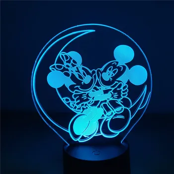Disney Mickey & Minnie Mouse LED Nočné Svetlo Anime 3D Lampa Mesiac Svetlá Deti Deti Spálne Dekorácie Lampara Lampe Luminaria