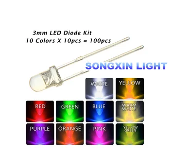 500pcs (10 farieb x 50pcs) 3 mm LED Light Emitting Diode Súprava Teplá Biela Zelená Červená Modrá Žltá Orange Fialový Ružový UV LED Lampa