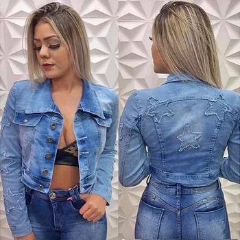FNOCE 2020 nové dámske jeans bundy móda mladých bežné sexy pevné dlhý rukáv slim Singel svojim krátke džínsové coats