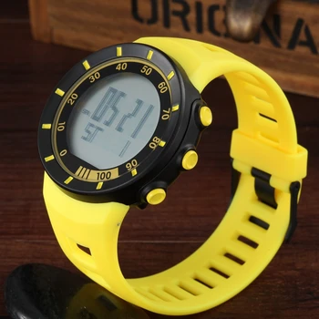 OHSEN Digitálny LED Vonkajšie Športové Hodinky Muži Ženy Stopky Potápanie Žltá Módne Silikónové Unisex Náramkové hodinky reloj hombre