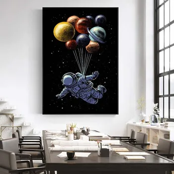 Cartoon Art Space Traveler Plagáty A Vytlačí Plátno Abstraktné Astronaut Plátne, Obrazy Na Stenu, Umenie Obrázky Pre Deti Izba