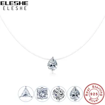 ELESHE 925 Sterling Silver Neviditeľné Reťazca, Náhrdelníky, Prívesky, Drahokamu Choker Náhrdelníky pre Ženy vlasec Collier Femme