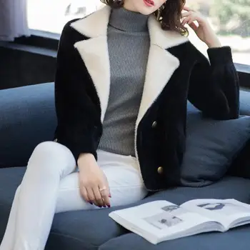 2019 Obojstranné Kabát Krátky Klope Double-Breasted Veľké Veľkosti Voľné Vlny Bunda Elegantné Oblečenie pre Ženy, Jeseň, Zima A918