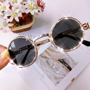 2019 Vintage Kolo Diamond slnečné Okuliare Ženy, Luxusné Značky Steampunk Červená Čierna Jasný Objektív Drahokamu Okuliare UV400 Gafas de sol
