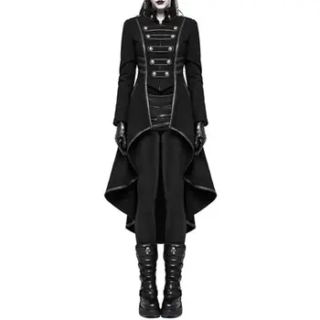 2019 Zimné Bežné Gotický Plus Veľkosť Strany Teplé Ženy Dlhý Výkop Coats Black Slim Obyčajný Skladaný Jeseň Žena Goth Zvrchníky