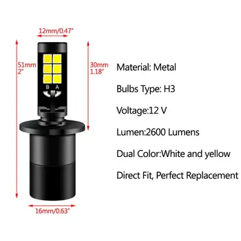 Areyourshop 2 KS LED Svetiel H3 KLASU Žiarovka Biela/Žltá Dual Farbu Auta Na Hmlové Svetlo Univerzálny Auto Hmly Žiarovky, Príslušenstvo