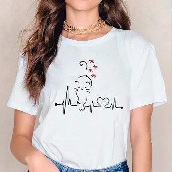 Ženy T-shirts T Top Shirt Akvarel Mačka Leto, Jeseň Roztomilý Kawaii 90. rokov Dámy Tlač Lady Dámske Grafické Ženský Čaj T-Shirt