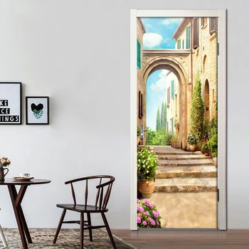 Dvere Nálepky Európskeho Mesta Street View 3D nástenná maľba Na Obývacia Izba, Spálňa Domova Plagát PVC samolepiace Dvere Nálepky Obtlačky