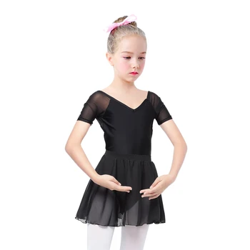 Deti Black Dance Trikot Dievčatá Balet Trikot Kostým Krátky Rukáv Kombinézu Obleky Oka Tanečné Nosiť