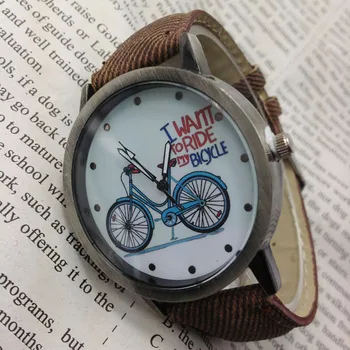 2018 Nové Módne, Klasické náramkové hodinky muži hodinky Vintage Hodinky Denim Bicykle Muţi A Ţeny Študentov Pár Tabuľka Hodiny F60