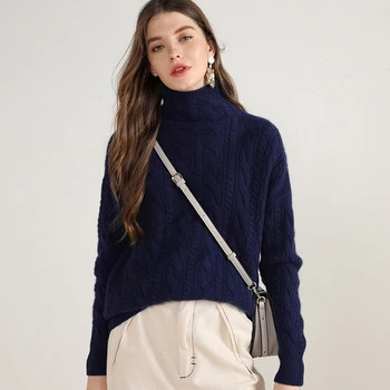 6 vrstvou cashmere sveter turtleneck žena kábel pletené zimné hrubé pulóvre dlhý rukáv teplé ženské módne štýlové jumper
