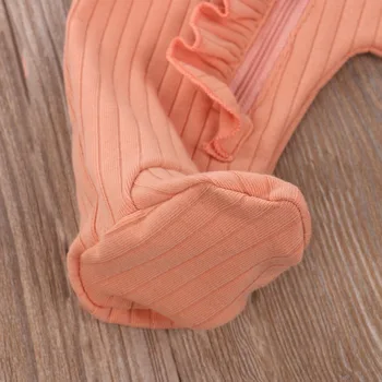 Novorodenca Dievča Prehrabať Footies Pyžamo Pletené Spáč Jeden Kus Romper Jumpsuit Rebrovaný Oblečenie Pevné Oblečenie