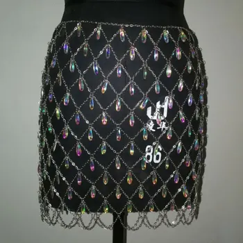 GACVGA Kovový Lesk Crystal Diamanty Sukne Ženy Vysoký Pás Duté Sa Sequin Bodycon Mini Sukne nočný klub Strana Sukne Oblečenie