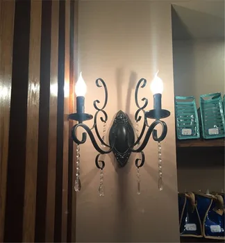 Európska klasické vintage nástenné svietidlo čierne kované železné telo crystal deco sviečka nástenné svietidlo pre obývacia izba, spálňa, schody
