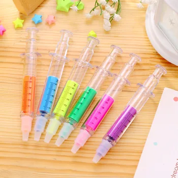 6 farebných/súbor Syring Zvýrazňovač značku Fluorescenčné pero Neon Striekačku kancelárske potreby Kancelárske Školské potreby caneta seringa 328
