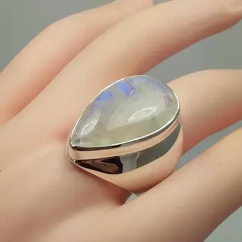 Kvapka vody Vyhlásenie 925 Sterling Silver Veľké Moonstone Prstene Pre Ženy Strany Výročie krúžok prst šperky osobné